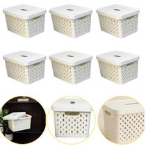 Kit 6 Caixa Cesto Organizador Multiuso Empilhável 17L Branco Kit 6 Caixa Cesto Organizador Multiuso Empilhável 17L Branco