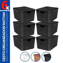 Kit 6 Caixa Cesto Organizadora c/ Tampa Banheiro 7L 29x19 Kit 6 Caixa Cesto Organizadora c/ Tampa Banheiro 7L 29x19