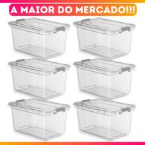 Kit 6 Caixa Cesto Organizadora Transparente C/ Tampa e Trava Proteção 50L
