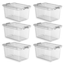 Kit 6 Caixa Com Trava - 27L - TRANSPARENTE - 1481 - PLASVALE Kit 6 Caixa Com Trava - 27L - TRANSPARENTE - 1481 - PLASVALE