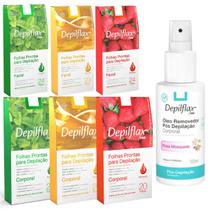 Kit 6 Caixa Folha Pronta Depilação Facial Corporal Depilflax + Óleo Removedor de Cera Pós Depilação