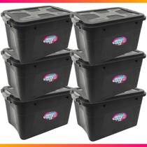 Kit 6 - Caixa Organizadora 20 Litros Preta Com Trava