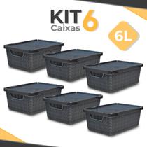 Kit 6 Caixa Organizadora 6 Litros Jutta Preta C/ Tampa Cesto Organizador Telado - Arqplast Kit 6 Caixa Organizadora 6 Litros Jutta Preta C/ Tampa Cesto Organizador Telado - Arqplast