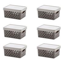 Kit 6 Caixa Organizadora C/ Tampa 19x14x10 Quadratta Cinza Kit 6 Caixa Organizadora C/ Tampa 19x14x10 Quadratta Cinza