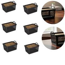 Kit 6 Caixa Organizadora Cesto Com Tampa Cor Amadeirada 8 L