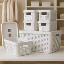 Kit 6 Caixa Organizadora com Tampa 17 L 4,5 L 2 L Cesto Grande em Plástico para Organização Kit 6 Caixa Organizadora com Tampa 17 L 4,5 L 2 L Cesto Grande em Plástico para Organização