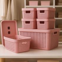 Kit 6 Caixa Organizadora com Tampa 17 L 4,5 L 2 L Cesto Grande em Plástico para Organização Kit 6 Caixa Organizadora com Tampa 17 L 4,5 L 2 L Cesto Grande em Plástico para Organização