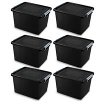 Kit 6 Caixa Organizadora Com Tampa E Trava 20 Litros Preta