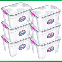 Kit 6 Caixa Organizadora Container 12 Litros C/ Tampa e Trava Kit 6 Caixa Organizadora Container 12 Litros C/ Tampa e Trava