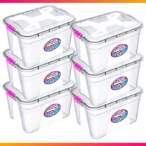 Kit 6 Caixa Organizadora Container 12 Litros C/ Tampa e Trava