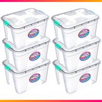 Kit 6 Caixa Organizadora Container 20 Litros C/ Tampa e Trava Kit 6 Caixa Organizadora Container 20 Litros C/ Tampa e Trava