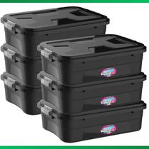 Kit 6 Caixa Organizadora Container 28 Litros C/ Tampa e Trava