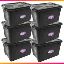 Kit 6 Caixa Organizadora Container 30 Litros C/ Tampa e Trava Preta