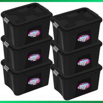 Kit 6 Caixa Organizadora Container 56 L C/ Tampa e Trava Preta Kit 6 Caixa Organizadora Container 56 L C/ Tampa e Trava Preta