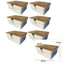 Kit 6 Caixa Organizadora Flat Com Tampa Teca Branca 10L