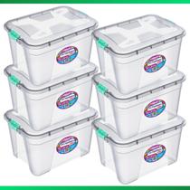 Kit 6 Caixa Organizadora Multiuso Armazenamento Organização Grande Transparente 56 Litros Kit 6 Caixa Organizadora Multiuso Armazenamento Organização Grande Transparente 56 Litros