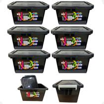 Kit 6 Caixa Organizadora Multiuso Preta Com Trava 10 Litros Kit 6 Caixa Organizadora Multiuso Preta Com Trava 10 Litros