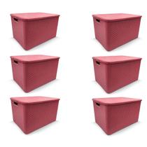 Kit 6 Caixa Organizadora Rattan Decorativa C/ Tampa Rosa 25589 Arqplast