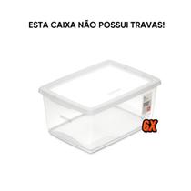 Kit 6 Caixa Organizadora Sem Trava 30L Cristal Ordene