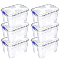 Kit 6 Caixa Organizadora Transparente Grande Tampa Trava 30 Litros Kit 6 Caixa Organizadora Transparente Grande Tampa Trava 30 Litros
