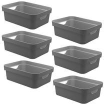 Kit 6 Caixa Plástica 10,5L Organizadora Multiuso OU Cinza Kit 6 Caixa Plástica 10,5L Organizadora Multiuso OU Cinza