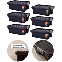 Kit 6 Caixas Contêiner Organizador Multiuso 11 Lts Preto