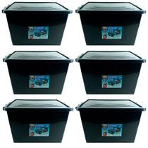 Kit 6 Caixas Contêiner Organizador Multiuso 56 Litros Preto C/ Tampa