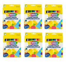 Kit 6 Caixas de Canetinhas Hidrográficas 12 Cores Acrilex Kit 6 Caixas de Canetinhas Hidrográficas 12 Cores Acrilex