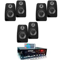 Kit 6 Caixas de Som 70w 8 Ohms LeSon 4 Polegadas+Amplificador 500w Som Ambiente 500w Blue 4Canais