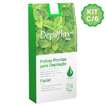 Kit 6 Caixas Folhas Prontas Cera Depilatória Depilação Facial Depilflax Hortela Profissional