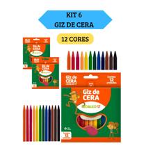Kit 6 Caixas Giz de Cera Fino 88mm Caixa com 12 Cores Leo&Leo