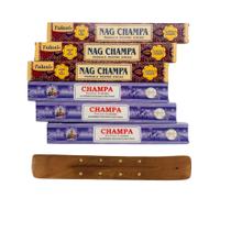 Kit 6 Caixas Incenso Massala Nag Champa Tulasi e Flute NagChampa + Incensário Indiano Kit 6 Caixas Incenso Massala Nag Champa Tulasi e Flute NagChampa + Incensário Indiano