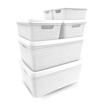 Kit 6 Caixas Juta Cesto Organizador com Tampa Multiuso Branca