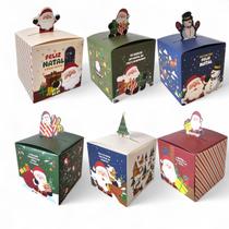 Kit 6 Caixas Natalina Lembrancinha Presentes Papai Noel 9cm
