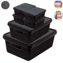 Kit 6 Caixas Organizador Cesto Tampa Multiuso 2L 4L 8 Litros