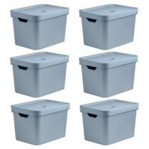 Kit 6 Caixas Organizadora 18L OU 24,5x27x36cm Cube Azul Kit 6 Caixas Organizadora 18L OU 24,5x27x36cm Cube Azul