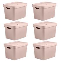 Kit 6 Caixas Organizadora 18L Ou 24,5X27X36Cm Cube Rosa
