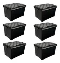 Kit 6 Caixas Organizadora 65 Litros Preta C/ Trava e Rodinha Kit 6 Caixas Organizadora 65 Litros Preta C/ Trava e Rodinha