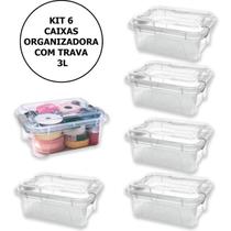 Kit 6 Caixas Organizadora Multiuso Com Trava 3 Litros Transparente Kit 6 Caixas Organizadora Multiuso Com Trava 3 Litros Transparente