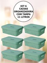 Kit 6 Caixas Organizadora Multiuso Para Armazenamento e Organização com Tampa 11L Cinza / Marrom / Preto / Rose / Verde / Vermelho