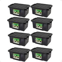 kit 6 Caixas Organizadora Multiuso Preta 25L Empilhável