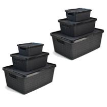 Kit 6 Caixas Organizadora Preta 2/6/16 Litros Jutta C/ Tampa