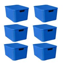 Kit 6 Caixas Organizadora Rattan 7L C/Tampa Azul-Arqplast