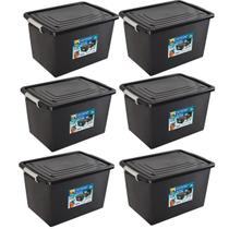 Kit 6 Caixas Organizadoras 56 Litros C/ Tampa e Trava Preta 25793PM Arqplast Kit 6 Caixas Organizadoras 56 Litros C/ Tampa e Trava Preta 25793PM Arqplast