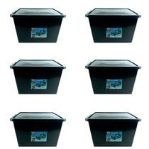 Kit 6 Caixas Organizadoras 56 Litros C/ Tampa e Trava Preta 25793PM Arqplast