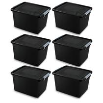 Kit 6 Caixas Organizadoras 56 Litros Com Tampa E Trava Preta Baú Robusta Grande