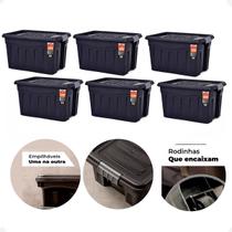 Kit 6 Caixas Organizadoras Grande 53 Litros C/ Tampa e Rodas Kit 6 Caixas Organizadoras Grande 53 Litros C/ Tampa e Rodas