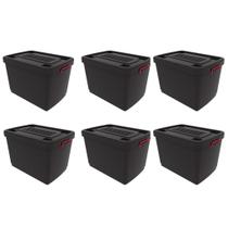 Kit 6 Caixas Organizadoras Heavybox 95L Preta Rodas E Trava - Gardenlife