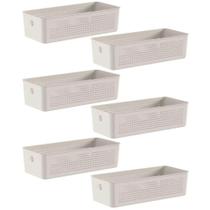 Kit 6 Caixas Organizadoras Multiuso 4,5L Flow Bege Cesto Retangular Closet Banheiro Lavanderia