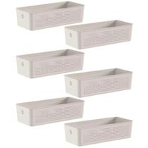 Kit 6 Caixas Organizadoras Multiuso 4,5L Flow Bege Cesto Retangular Closet Banheiro Lavanderia
